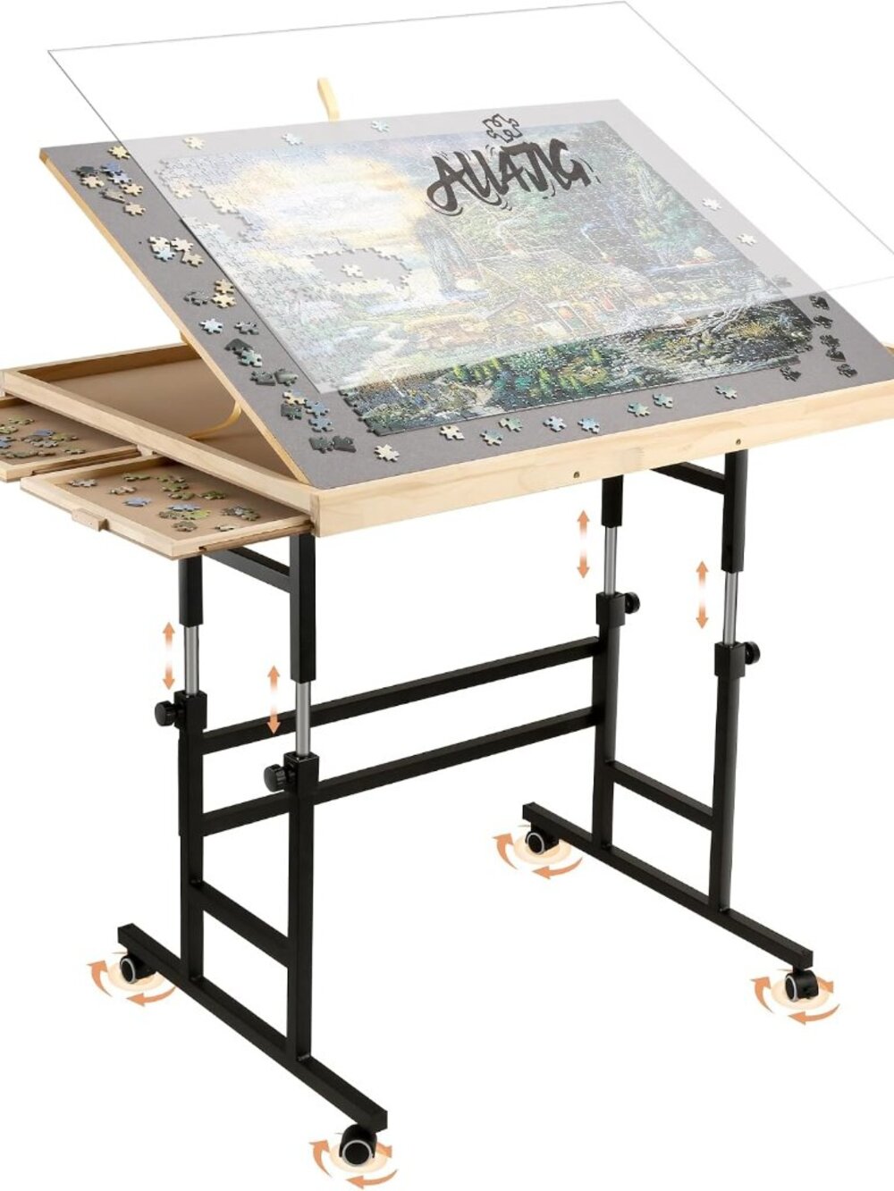 1500 Piece Puzzle Table with Legs, 24.53"x33.19"Adjustable Puzzle Table, 3-Tilti